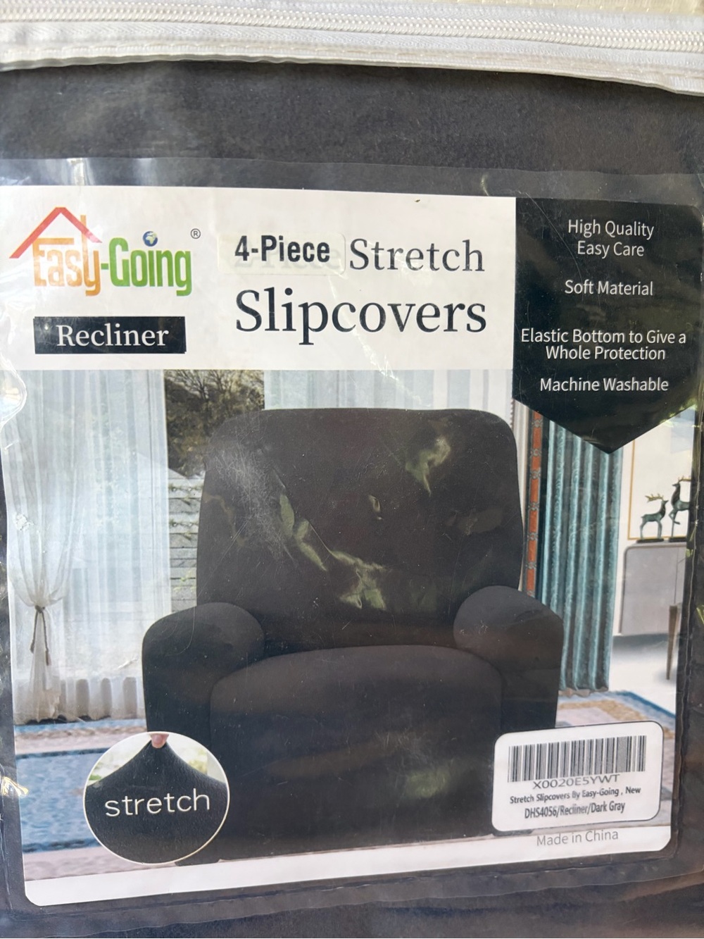 Easy-Going Gray 4-Piece Stretch Recliner Slipcovers NEW in package - Picture 2 of 4